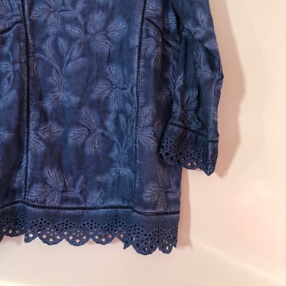 Soft Surroundings Embroidered Tunic Eyelet Blouse Breezy Lagenlook Top Medium - Picture 3 of 9